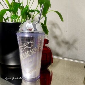 Starbucks Frappuccino 16 oz Grande Cold Cup Tumbler Silver Dome Lid 2012 EUC!